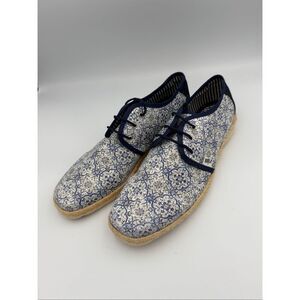 Zuii Mens Blue Suede Floral Square Toe Flat Heel Lace Up Oxford Shoes Size 28